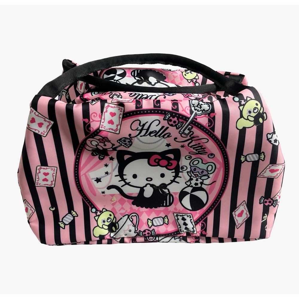 Kitty Circus Print Lunch Bag Pink Black Insulated Zipper Tote Kawaii